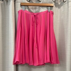 HILFIGER 100% Silk Pink And Green Godet Flowy Skirt Side Zip, Waist Tie Size 12